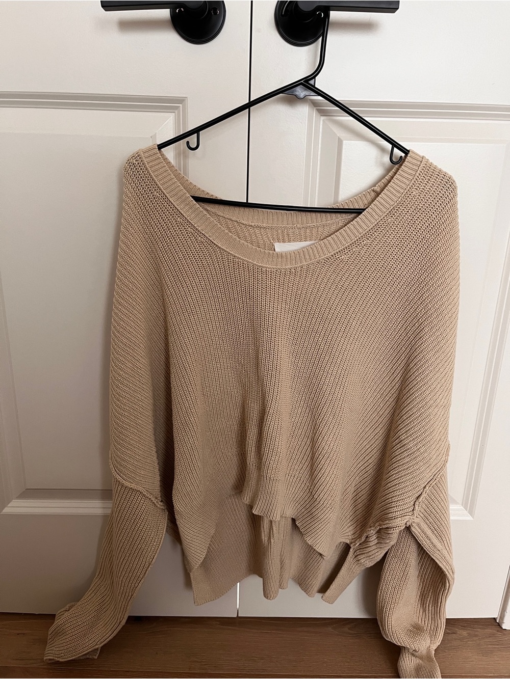 aerie Neutral Tan Scoop Neck Knit Sweater